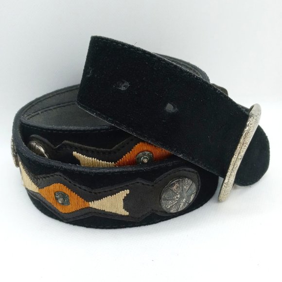 Chevingnon Other - Chevignon Mens Black Suede Belt Silver Pewter Buck